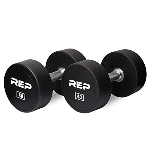 REP Fitness Urethane Coated Round Dumbbells, 5 to 100 lbs, Singles or Pairs, With or Without Rack, Steel Core, Rubber Encased, Chrome Handles, Professional Weights for Home Gym Strength Training - style: 40 lb Pair