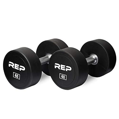 REP Fitness Urethane Coated Round Dumbbells, 5 to 100 lbs, Singles or Pairs, With or Without Rack, Steel Core, Rubber Encased, Chrome Handles, Professional Weights for Home Gym Strength Training - style: 40 lb Pair