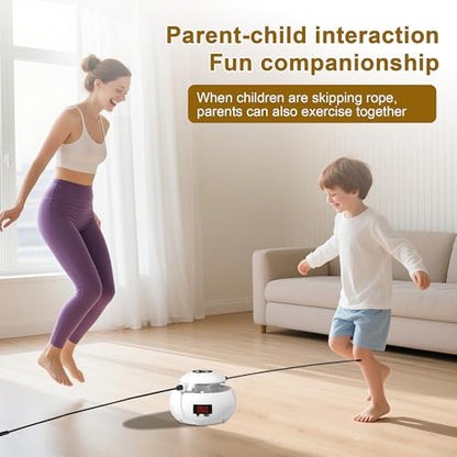 Hands-Free Smart Jump Rope Machine, Automatic Floor Jump Rope for Kids & Adults, 10 Speed Levels, LCD Counter, Remote Control, Rechargeable Indoor Cardio Fitness Trainer for Family & Home