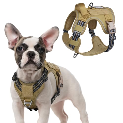 rabbitgoo Tactical Dog Harness for Small, No Pull Military Service Vest - color: Brown, size: Small