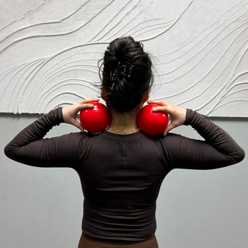 Massage Ball Smooth Ball Set (Pair) - Adjustable Firmness Massage Roller Ball for Back and Neck Massage - for Sensitive Soft Tissue Deep Muscle Gentle Relief (Red) - color: Red