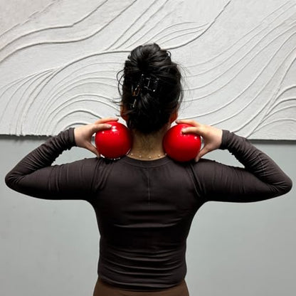 Massage Ball Smooth Ball Set (Pair) - Adjustable Firmness Massage Roller Ball for Back and Neck Massage - for Sensitive Soft Tissue Deep Muscle Gentle Relief (Red) - color: Red