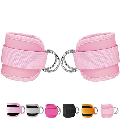 Fitness Ankle Straps for Cable Machines, 2 Pack Comfortable Adjustable Padded Ankle Wrist Cuffs, Kickback Glute Workouts for Men Women, D-Ring Leg Straps with Neoprene Padding