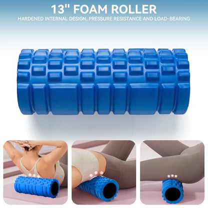 Krightlink 5 in 1 Foam Roller Set for Deep Tissue Muscle Massage, High Density Trigger Point Fitness Patented Exercise Foam Roller, Massage Roller, Massage Ball, Resistance Band, for Whole Body