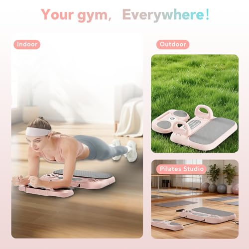 Pilates Reformer Board，6-in-1 Foldable Pilates Equipment for Home Workout with Timber，Core& Full Body Training for Women