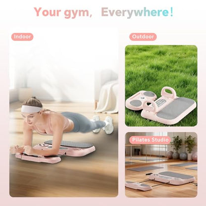 Pilates Reformer Board，6-in-1 Foldable Pilates Equipment for Home Workout with Timber，Core& Full Body Training for Women