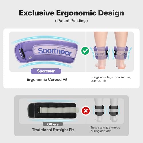 Sportneer Ankle Weights 0.5/1/2/3/5 LBS 1 Pair Wrist Leg Arm Weights - color: Purple, size: 5 lb x 2