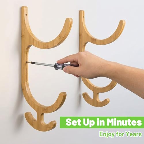 Wooden Yoga Mat Storage Rack Wall Mount, Yoga Mat Holder Hanging Hooks for Home Gym Equipment Storage, Fitness Class Room Mats Storages Organizer for Resistance Band, Home Gym Accessories