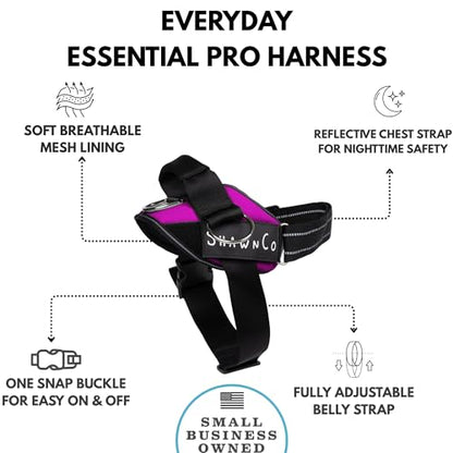 ShawnCo Essential Pro Dog Harness, No-Pull Pet Vest with 3 Leash Clips and Removable, Reflective Side Patches, Adjustable and Padded Harness for Small, Medium and Large Dogs (Orchid, M)
