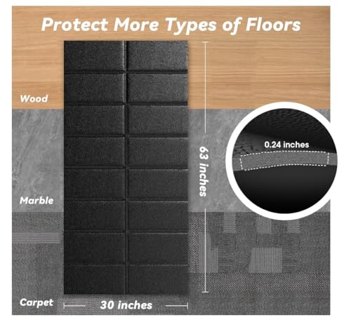 Treadmill Mat for Carpet Floors, 63"×30", 0.2" Thick Walking Pad Mat for Hardwood Floors Protection, Non-Slip, Shock Absorption, Heavy Duty Exercise Equipment Mats for Home Gym Workout