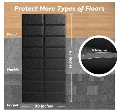 Treadmill Mat for Carpet Floors, 63"×30", 0.2" Thick Walking Pad Mat for Hardwood Floors Protection, Non-Slip, Shock Absorption, Heavy Duty Exercise Equipment Mats for Home Gym Workout
