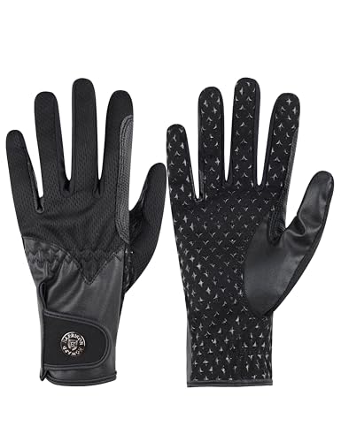 Harrison Howard Horse Riding Gloves for Women, Equestrian Training Gloves with Non Slip Silicone Grip, Breathable Lightweight - color: Black, size: Medium