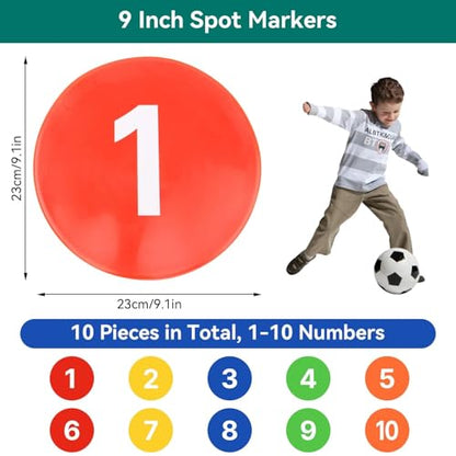10PCS 9in Poly Spots for Gym Floor, Cake Walk Game Floor Markers Flat Soccer Cones Floor Dots Speed and Agility Training Equipment for Soccer Basketball Sports