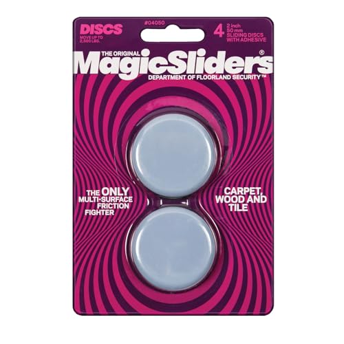 MAGIC SLIDERS L P 4050-2" Reusable Furniture Sliders | Heavy-Duty Self-Adhesive Floor Protectors for Carpets & Hard Floors | Non-Skid Pads for Chairs, Tables, and Heavy Furniture (Pack of 4, Grey)