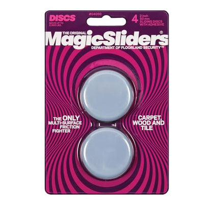 MAGIC SLIDERS L P 4050-2" Reusable Furniture Sliders | Heavy-Duty Self-Adhesive Floor Protectors for Carpets & Hard Floors | Non-Skid Pads for Chairs, Tables, and Heavy Furniture (Pack of 4, Grey)