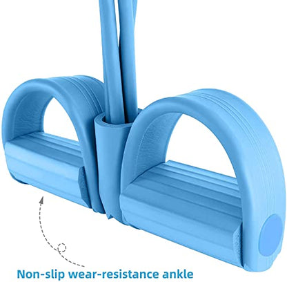 Multi-Function Tension Rope – 4 Tube Resistance Bands with Handles – Sit Up Exercise Equipment Home Gym Tummy Trainer for Men Women - color: blue