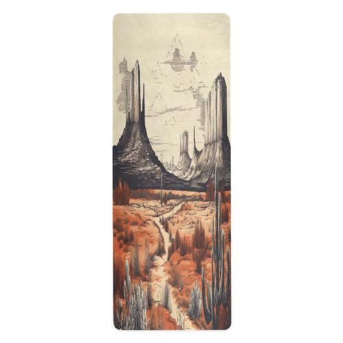 Yoga Mat Wild West Desert Cowboy Non Slip Fitness Exercise Mat Extra Thick Yoga Mats for home workout, Pilates, Yoga and Floor Workouts 71 x 26 Inches - color: West Landscape