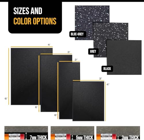 Rubber King Multi-Purpose Exercise Mat - 100% Recycled Thick Rubber Mat for Home Gym Flooring, Non-Slip, Low-Odor Durable Workout Mat for Indoor/Outdoor, Shoe-Friendly