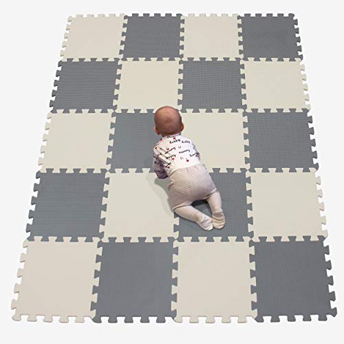 YIMINYUER® 20 Tiles (30cm×30cm×1cm Each Tile) Baby Soft Puzzle Play Mats, Kids Thick EVA Foam Floor, Toddlers & Children's Soft Interlocking Mat R10R12G301020 - color: Beige Gray