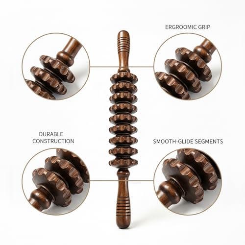 14.2 Inch Solid Wood Roller, Manual Stick for Home Gym, Ergonomic Firm Pressure Tool (1 Pack) - color: Brown
