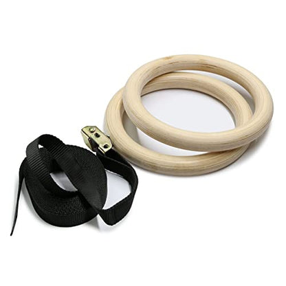 Wooden Gymnastic Rings with Adjustable Straps - Children's Gymnastic Rings for Core Workout Crossfit Bodyweight Training