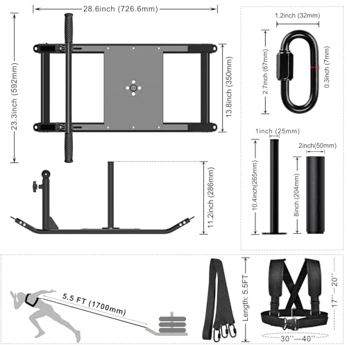 Kipika Weight Sled, Workout Sled, Fitness Strength Training Sled, Speed Training Sled for Athletic Exercise, Speed Improvement, Easily Through Obstacles, Suitable for 1" & 2" Weight Plate