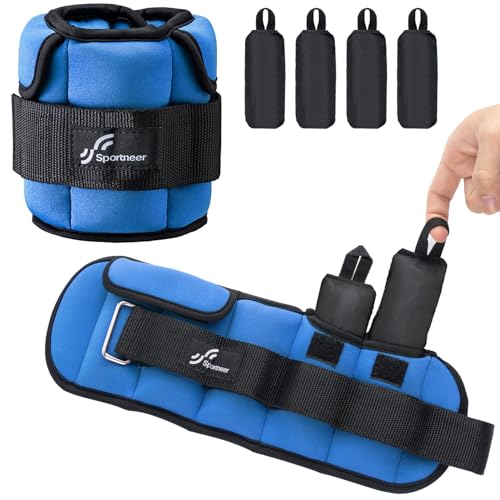 Sportneer Adjustable Ankle Weights for Women & Men, Leg Weights Set with Removable Weights, Upgraded with Handles for Easy Adjustment, Comfortable & Secure for Walking, Pilates, Workout - color: Blue, size: 5 lbs x 2