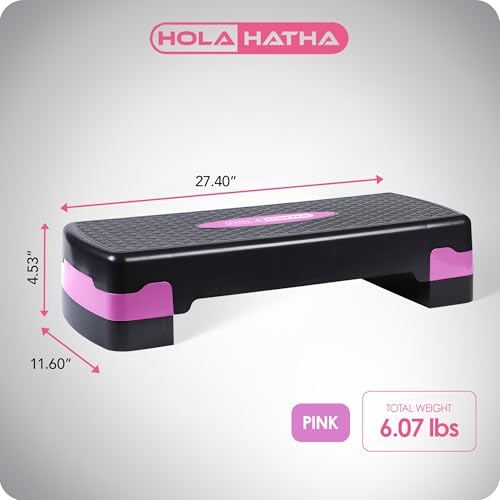 HolaHatha Compact Portable Aerobic Step Platform Exercise Fitness Equipment, Cardio Stepper with Adjustable Height for Home Gym - color: Black/Pink