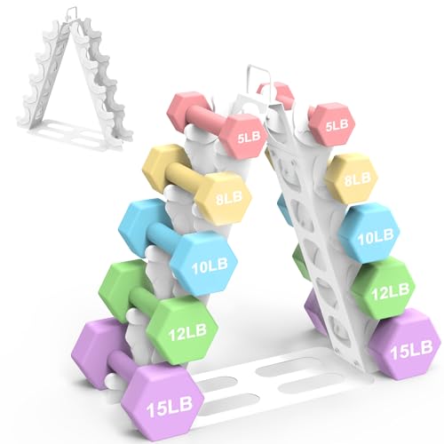 Dumbbell Rack 5 tier(Dumbbells not included), A-Frame Metal Dumbbell Holder with Handle, Multilevel Weight Storage Organizer for Dumbbells, Tree Shape Compact Weight Rack/Holde(White)