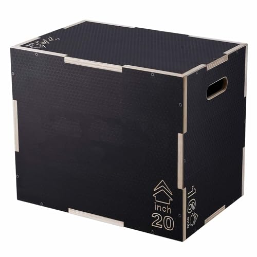 Plyometric Jump Box 3 in 1, 24/20/16 Inch Wood Plyo Box, Agility Platform, Step Up Box for Home Gym - Black, Strength & Conditioning