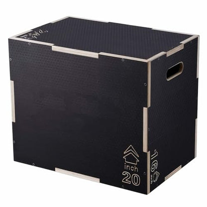 Plyometric Jump Box, 24/20/16 Inch Wooden Plyo Box - 3-in-1 Fitness Step Platform for Strength Training, Agility, Home Gym, Black