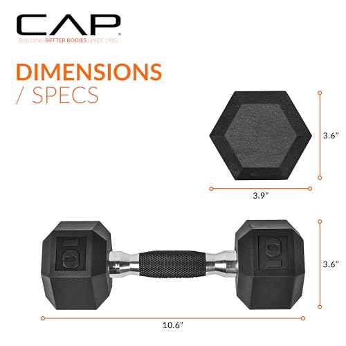 CAP Rubber Coated Dumbbell Weights, Free Weights for Home Gym Strength Training, Anti-Roll Hex Dumbbells with Black, Chrome & Comfort Grip Handles, Singles - size: 10 lb, style: Comfort Grip