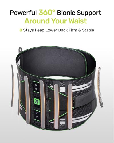 Rakiie Back Brace for Lower Back Pain Relief with 8 Stays - color: Green, size: Medium