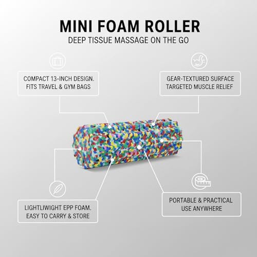 Mini Foam Roller, Gear Textured EPP Foam for Textured Surface, Compact 13-Inch Design for Travel and Gym Bags (1 PC)