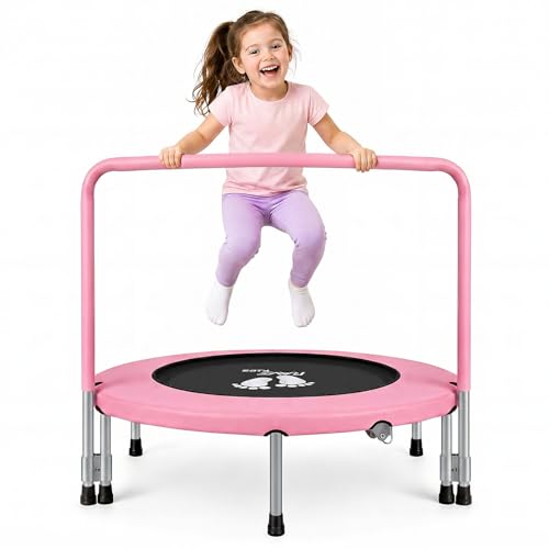 RAVS 36" Toddler Trampoline for Kids Ages 1-6 with Thick Safety Pad Adjustable Foam Handle Easy Assembly Foldable Mini Kids Rebounder Baby Trampolines for Fun and Exercise Indoor/Garden