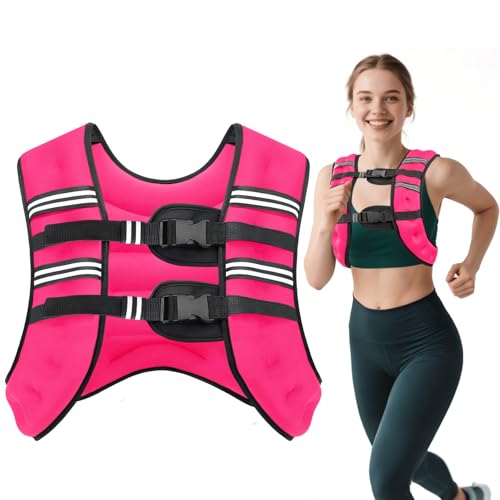 Weighted Vest, 6lb/8lb/12lb/16lb/20lb/30lb for Men, Women with Reflective Stripe, Weight Vests Adjustable for Workout, Strength Training, Running, Fitness, Muscle Building, Weight Loss clearance - color: Pink, size: 12LB