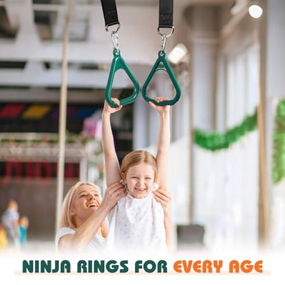 LadyRosian Trapeze Bar Swing Monkey Bars Hanging Ninja Rings Warrior Slackline Obstacle Course Kits for Kid Playground Equipment Accessories (Green)