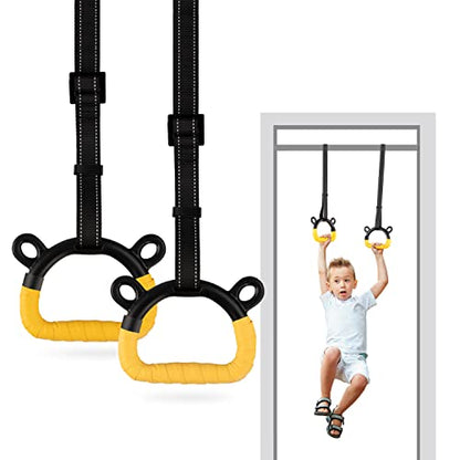 Kids Gymnastic Rings Pull up Rings for Chlidren Exercise,Indoor Gym Ring,Kids Gymnastics Rings with Adjustable Straps,Load Bearing 220lb(NO Bar) - color: Yellow-1