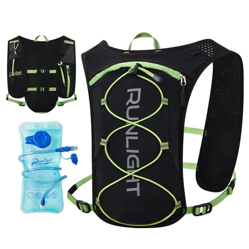 Running Vest for Women Men Lightweight Hydration Backpack Pack with 1.5L Water Bladder Bag Hydro Daypack for Hiking,Trail,Skiing,Camping,Cycling,Race,Marathon - color: Black Green