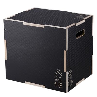 Happybuy 3 in 1 Plyometric Jump Box, 20/18/16 Inch Wooden Plyo Box, Anti-Slip Platform for Jumping Agility, Step Up Box for Home Gym Conditioning & Strength Training, Black