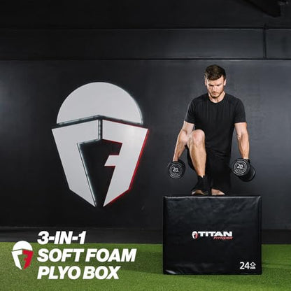 Titan Fitness Soft Foam Plyometric Jump Box, 20in 24in 30in, Pro-Duty Foam Plyo Box, Step Up Exercise Platform, Box Squat, Step-Up, Box Jumps for Home Garage Gym Training