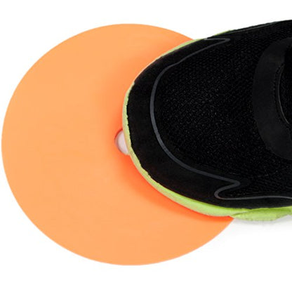 Crown Sporting Goods 6" Non-Skid Floor Spot Markers: Set of 50 Agility Training Flat Field Cones in Fluorescent Yellow & Orange with Metal Carrying Stand