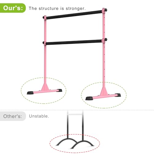Dolibest Freestanding Ballet Bar, Height Adjustable Ballet Bar, Heavy Duty Dance Bar, with Non-Slip Rubber Pads, Enhanced Stability, Dance/Yoga/Fitness Stretching Bar, Ideal for Kids and Adults - color: Pink- 4ft Steel Cross Bar+ Black Cloth Cover