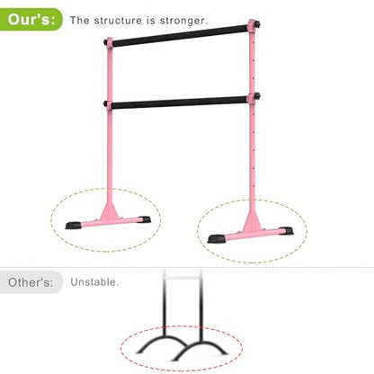 Dolibest Freestanding Ballet Bar, Height Adjustable Ballet Bar, Heavy Duty Dance Bar, with Non-Slip Rubber Pads, Enhanced Stability, Dance/Yoga/Fitness Stretching Bar, Ideal for Kids and Adults - color: Pink- 4ft Steel Cross Bar+ Black Cloth Cover