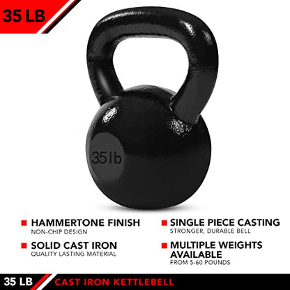 JFIT Cast Iron Kettlebell – Single Weight, Flat Bottom, Polished Handle | Men & Women | CrossFit, Cardio & Strength Training - size: 35.0 Pounds