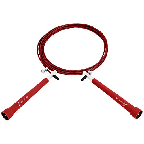 ProsourceFit Speed Jump Rope 10’ Adjustable Length, Super Fast Turning for Cardio, Boxing - color: Red