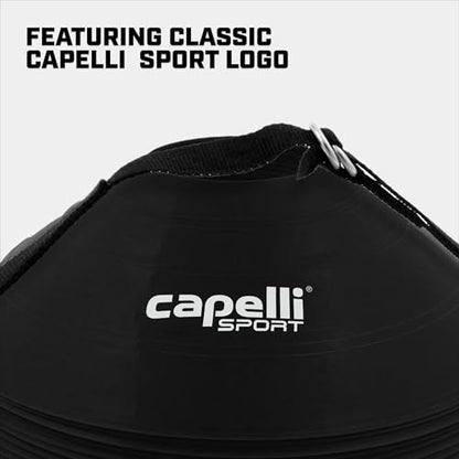 Capelli Sport Training Cones, Set of 10 Agility and Practice Drills Equipment with Carry Strap for Soccer, Football, Baseball, and Basketball, Black