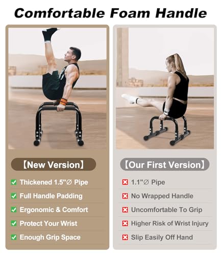 Push Up Bar, 14'' High Steel Parallettes & Dip Bar with Full Coverage Foam Handle, Heavy-Duty Calisthenics Parallel Bars for L-Sit, Dips, Home Gym Strength Training Workout