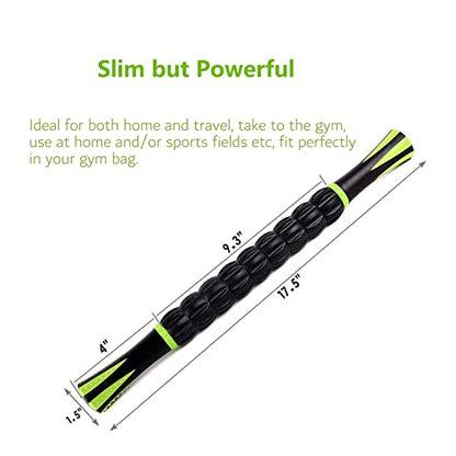 Sportneer Muscle Roller Stick - Massage Stick for Athletes - Reducing Soreness and Muscle Strain, Soothing Legs Cramps - Physical Therapy & Body Recovery - Black Green