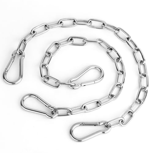 2 Pack 25in Hanging Swing Chain with 4 Carabiners, 550LB Capacity Hanging Kits Heavy Duty Hanging Chair Hardware for Hammock Swing Hanging Chair Punching Bags Sandbag Indoor Outdoor Yoga Gym (Silvery) - color: Silver, size: 2 Pack (25inch)